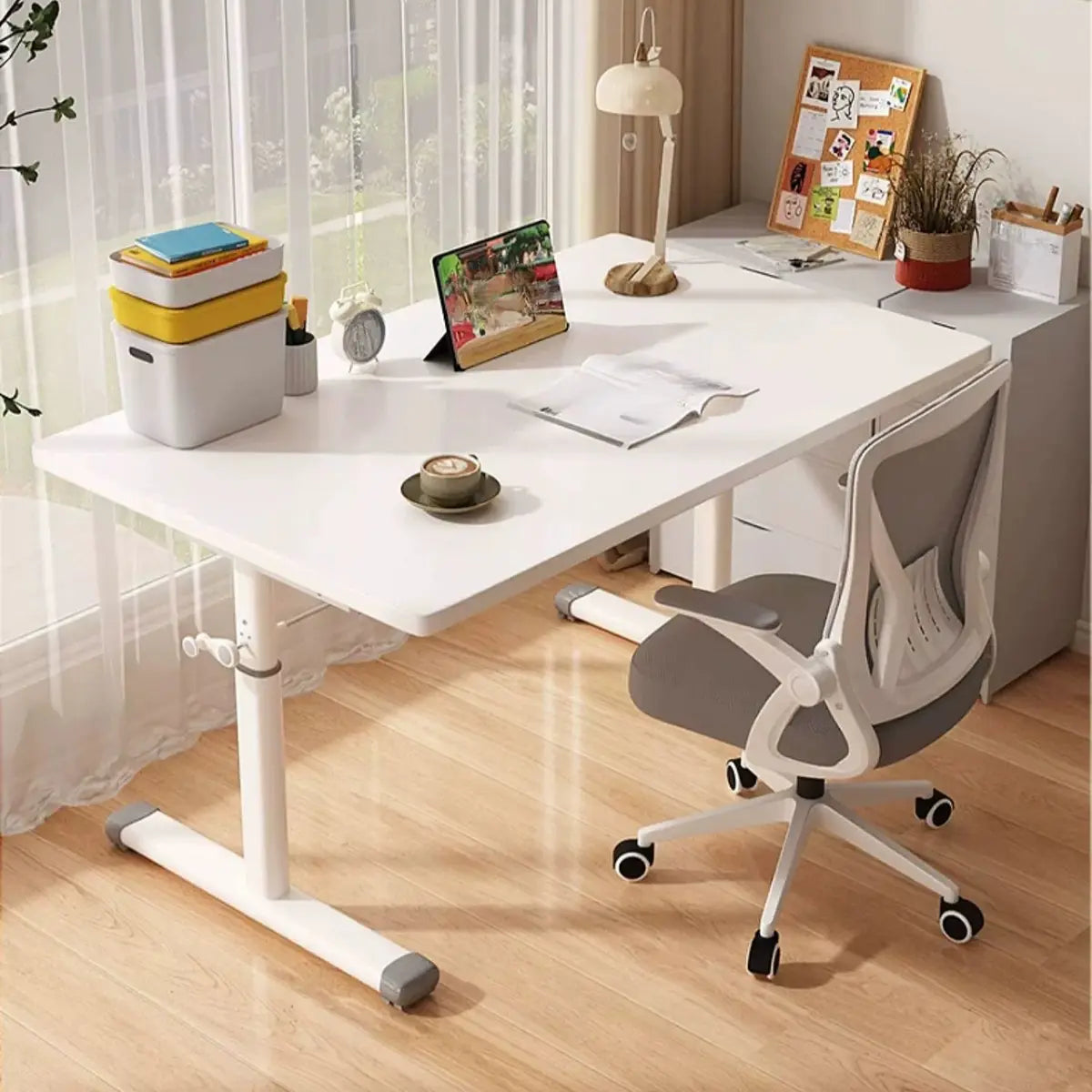 Adjustable Manufactured Wood T-Shape Computer Desk Image - 3