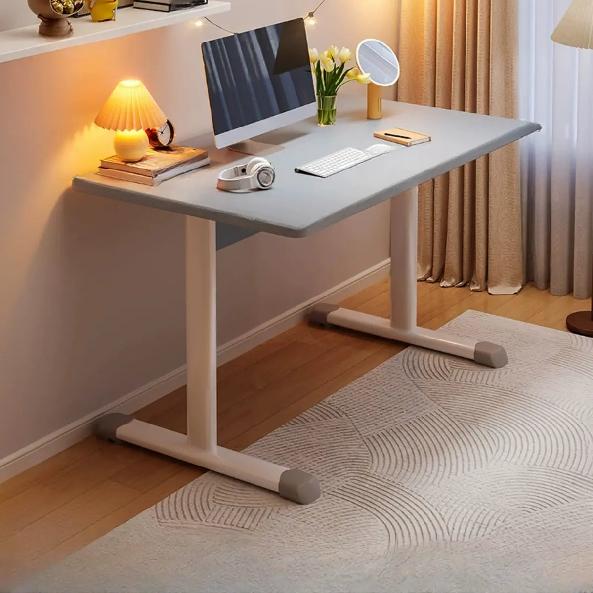 Adjustable Manufactured Wood T-Shape Computer Desk Image - 6