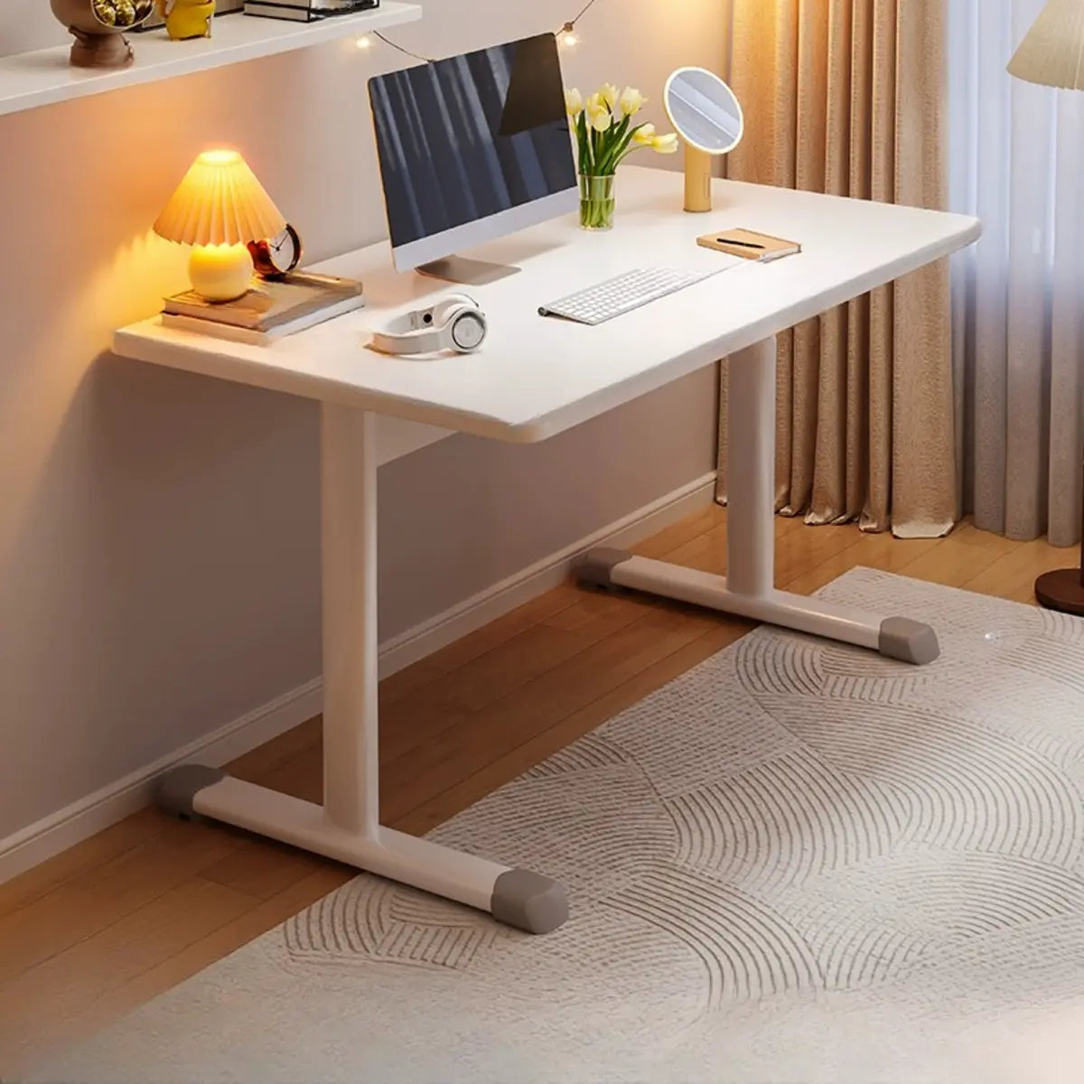 Adjustable Manufactured Wood T-Shape Computer Desk Image - 7