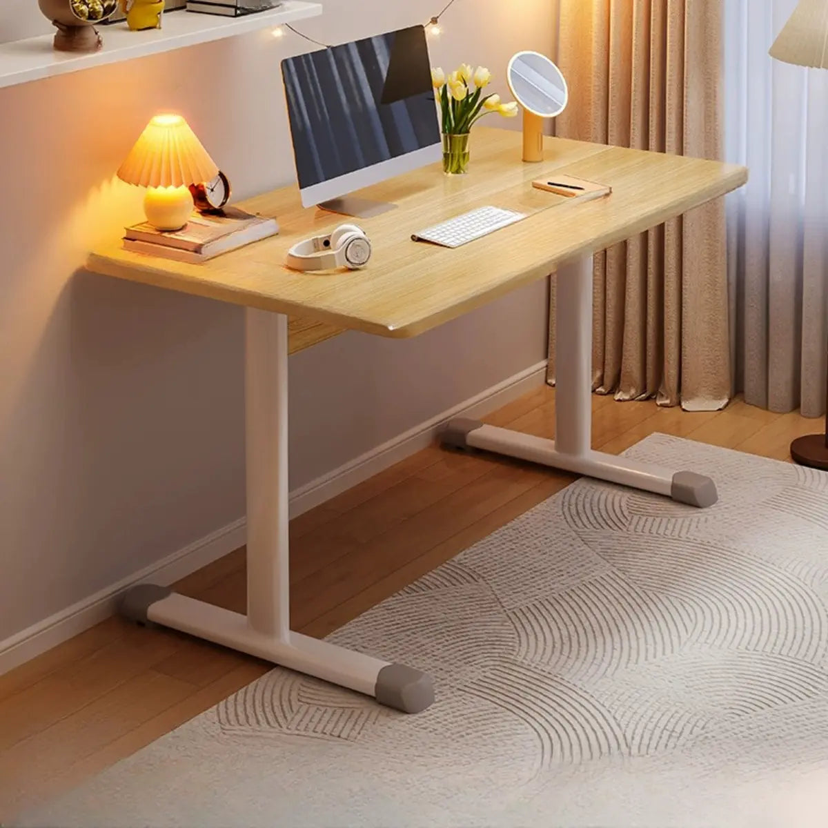 Adjustable Manufactured Wood T-Shape Computer Desk Image - 9