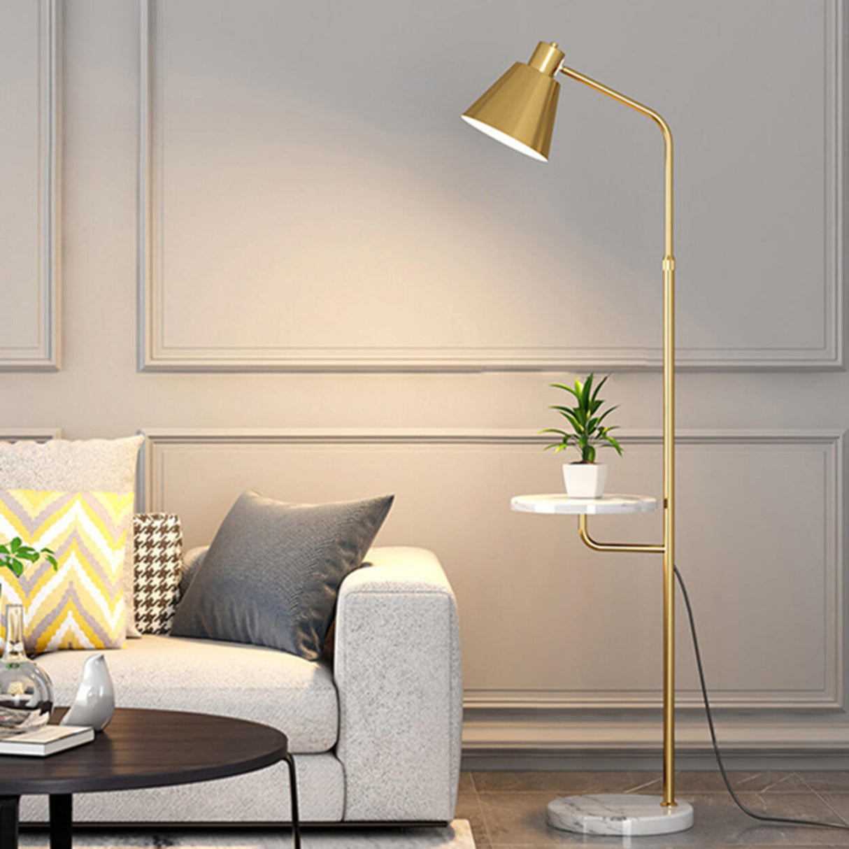 Adjustable Marble Side Table Modern Cone Floor Lamp Image - 13