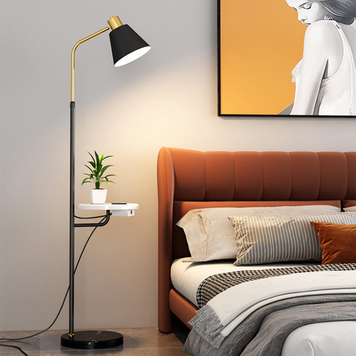 Adjustable Marble Side Table Modern Cone Floor Lamp Image - 19