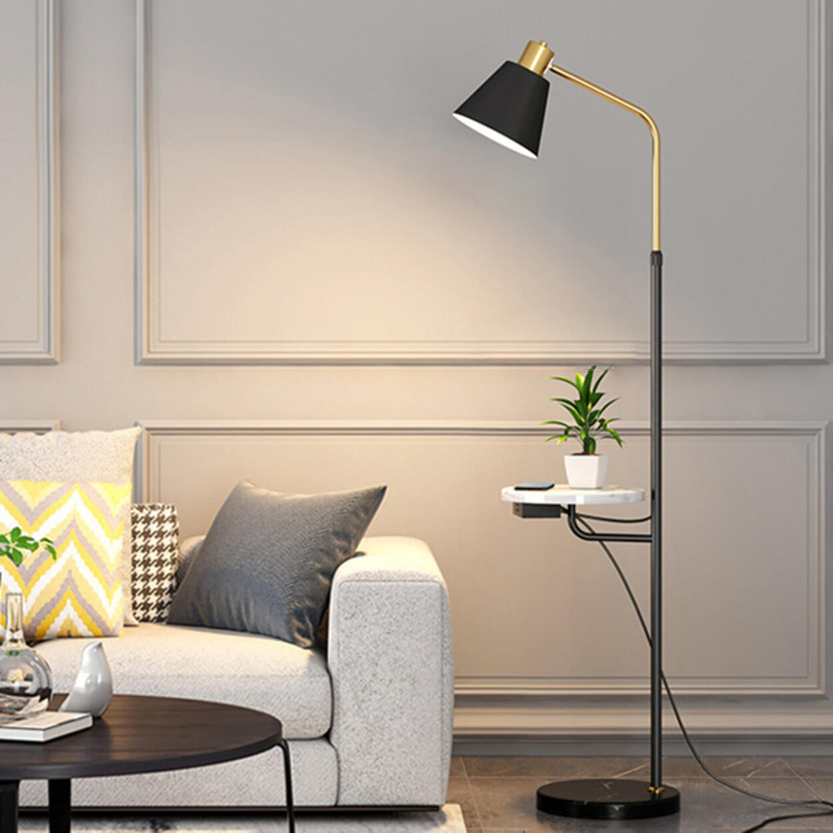 Adjustable Marble Side Table Modern Cone Floor Lamp Image - 2