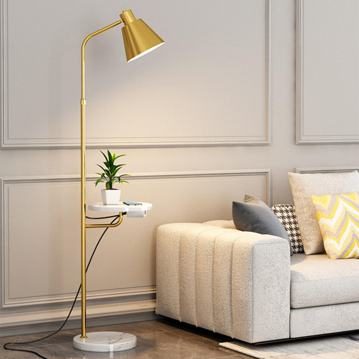 Adjustable Marble Side Table Modern Cone Floor Lamp Image - 20