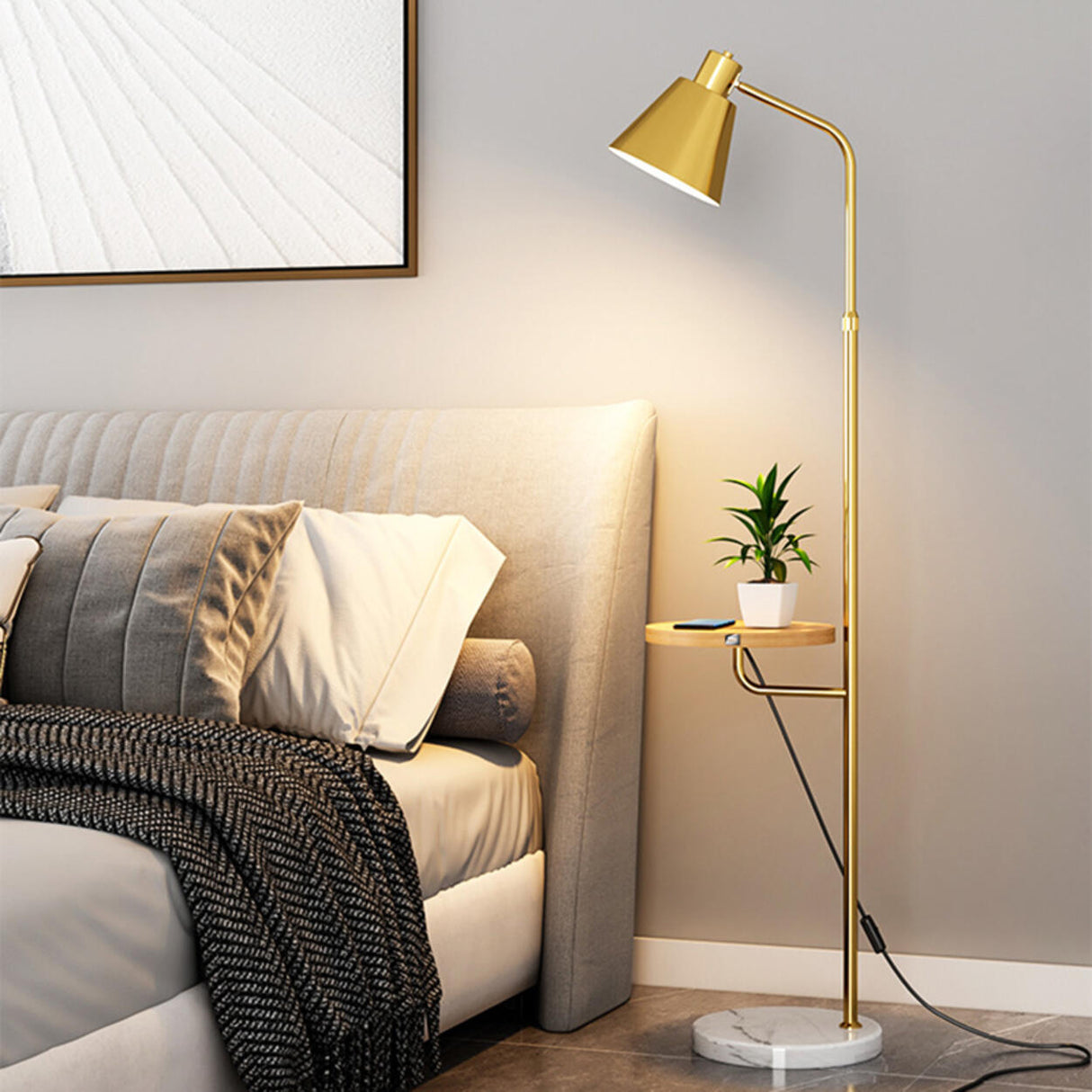 Adjustable Marble Side Table Modern Cone Floor Lamp Image - 21
