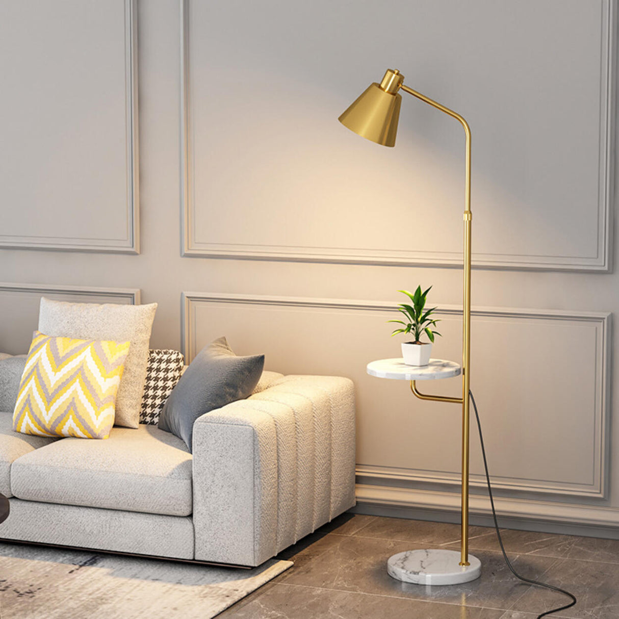 Adjustable Marble Side Table Modern Cone Floor Lamp Image - 6