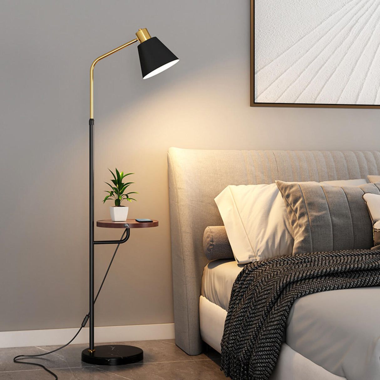 Adjustable Marble Side Table Modern Cone Floor Lamp Image - 7