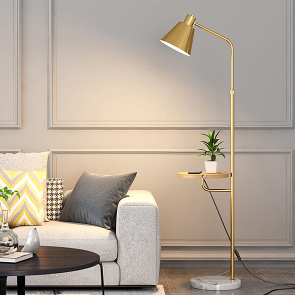 Adjustable Marble Side Table Modern Cone Floor Lamp Image - 8