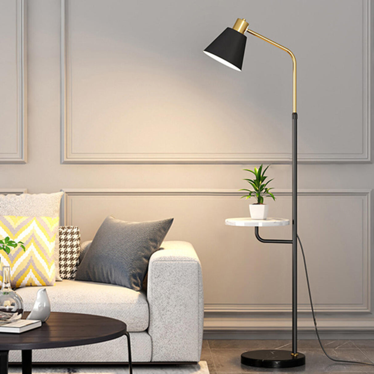 Adjustable Marble Side Table Modern Cone Floor Lamp Image - 9
