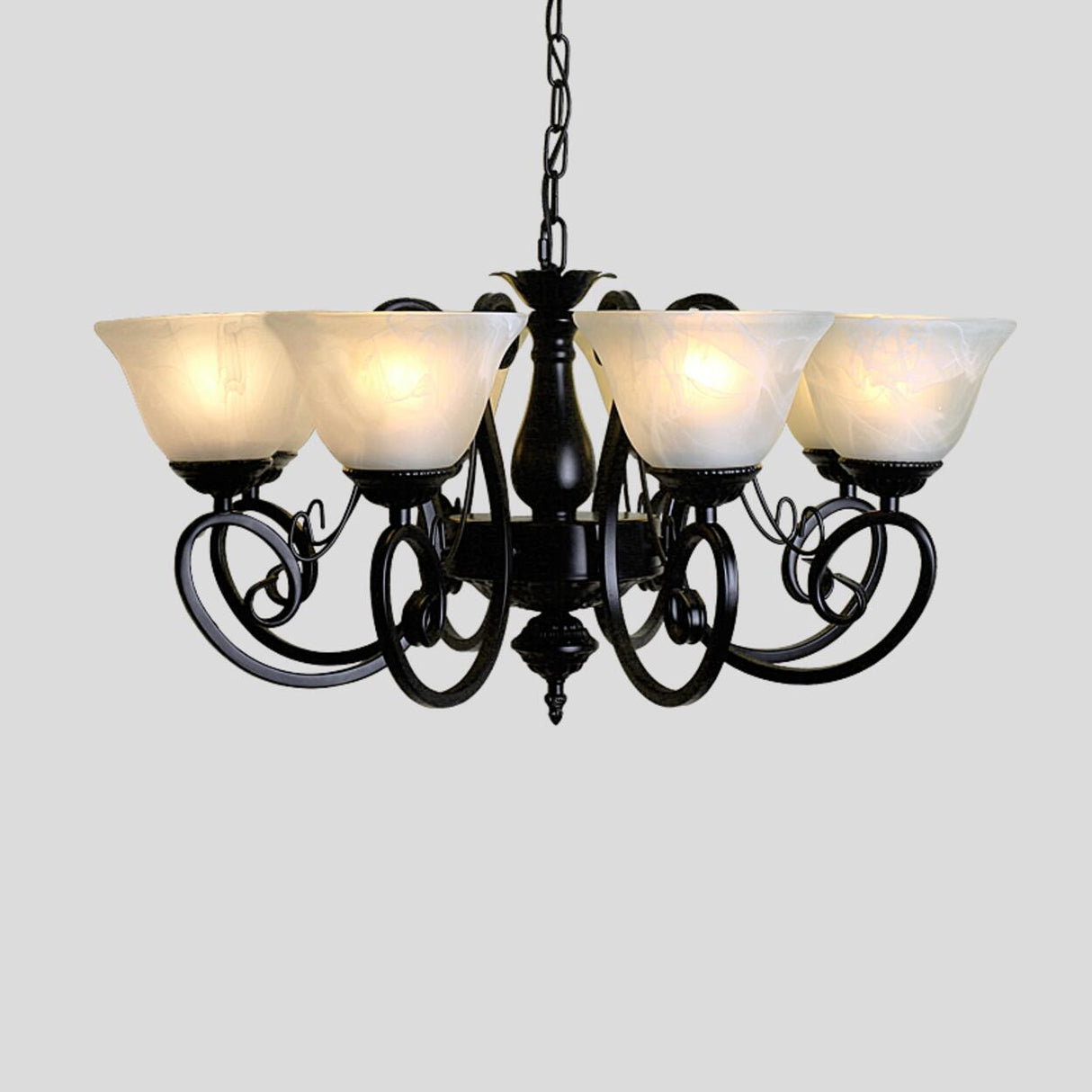 Adjustable Metal Chain White Glass Bell Chandelier Image - 2