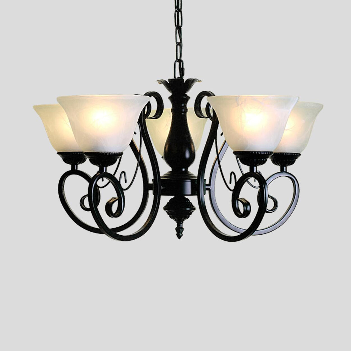 Adjustable Metal Chain White Glass Bell Chandelier Image - 3