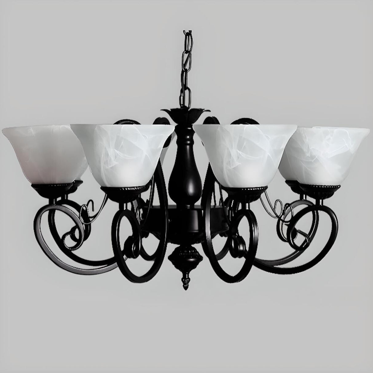 Adjustable Metal Chain White Glass Bell Chandelier Image - 7