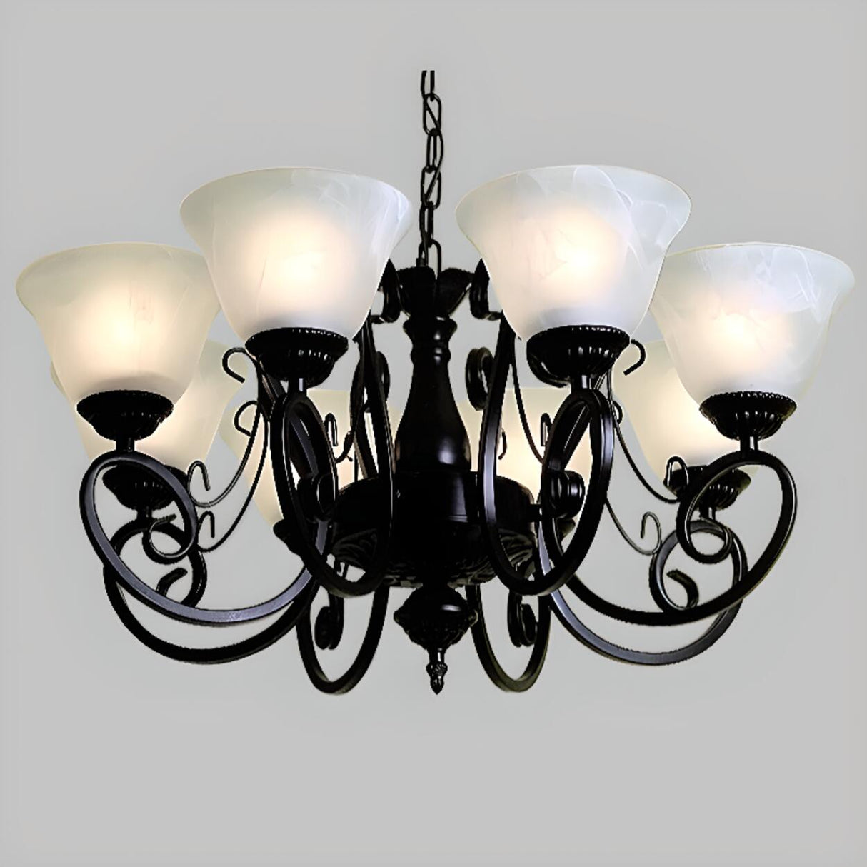 Adjustable Metal Chain White Glass Bell Chandelier Image - 8