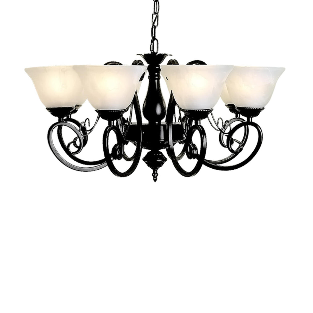 Adjustable Metal Chain White Glass Bell Chandelier Image - 9