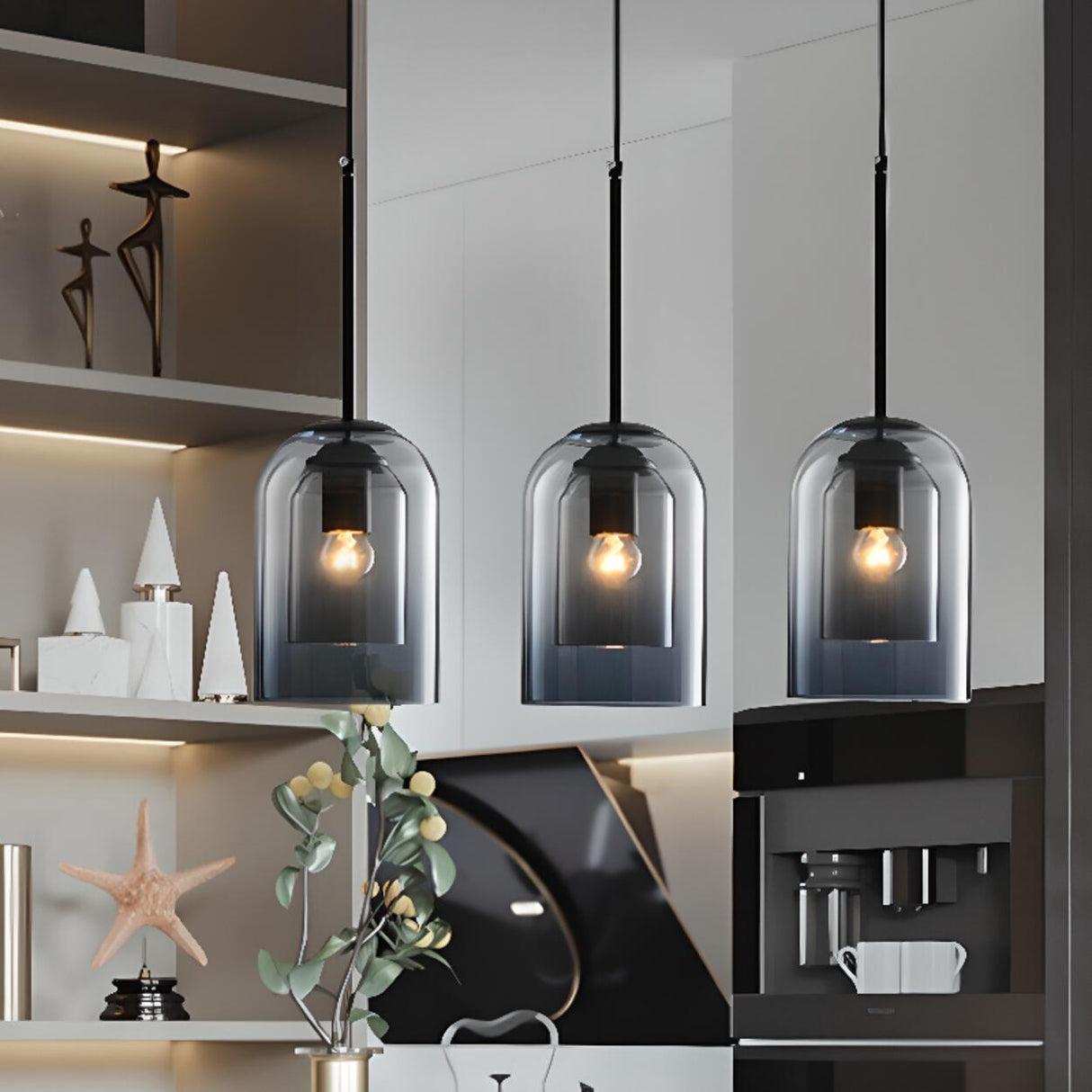 Adjustable Modern Glass Bell Island Hanging Lights Image - 2