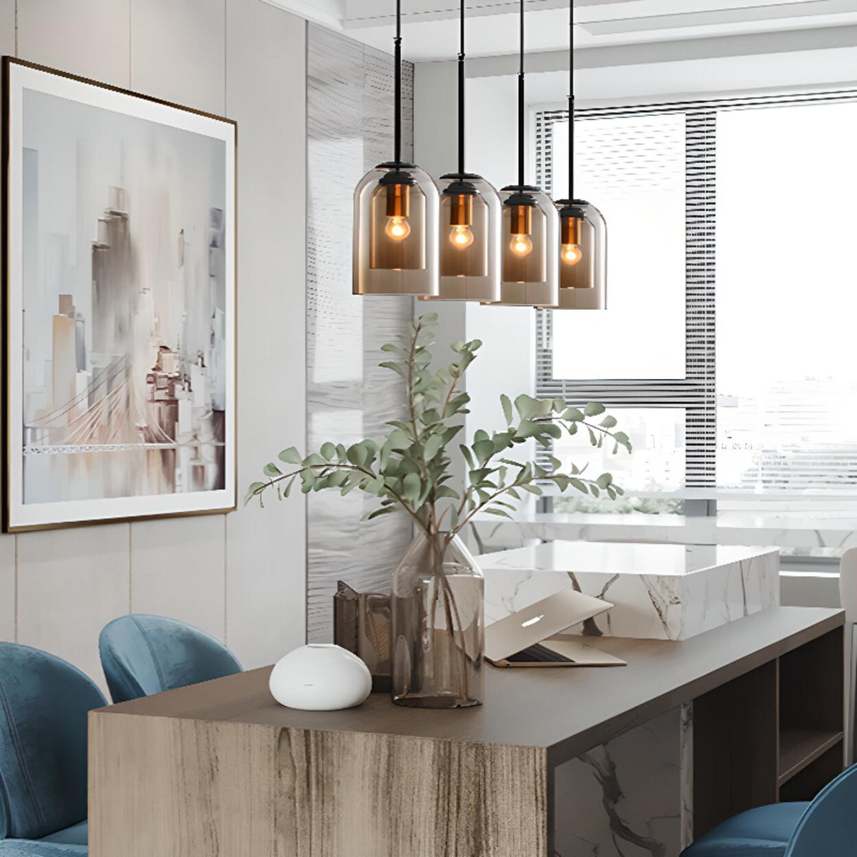 Adjustable Modern Glass Bell Island Hanging Lights Image - 3