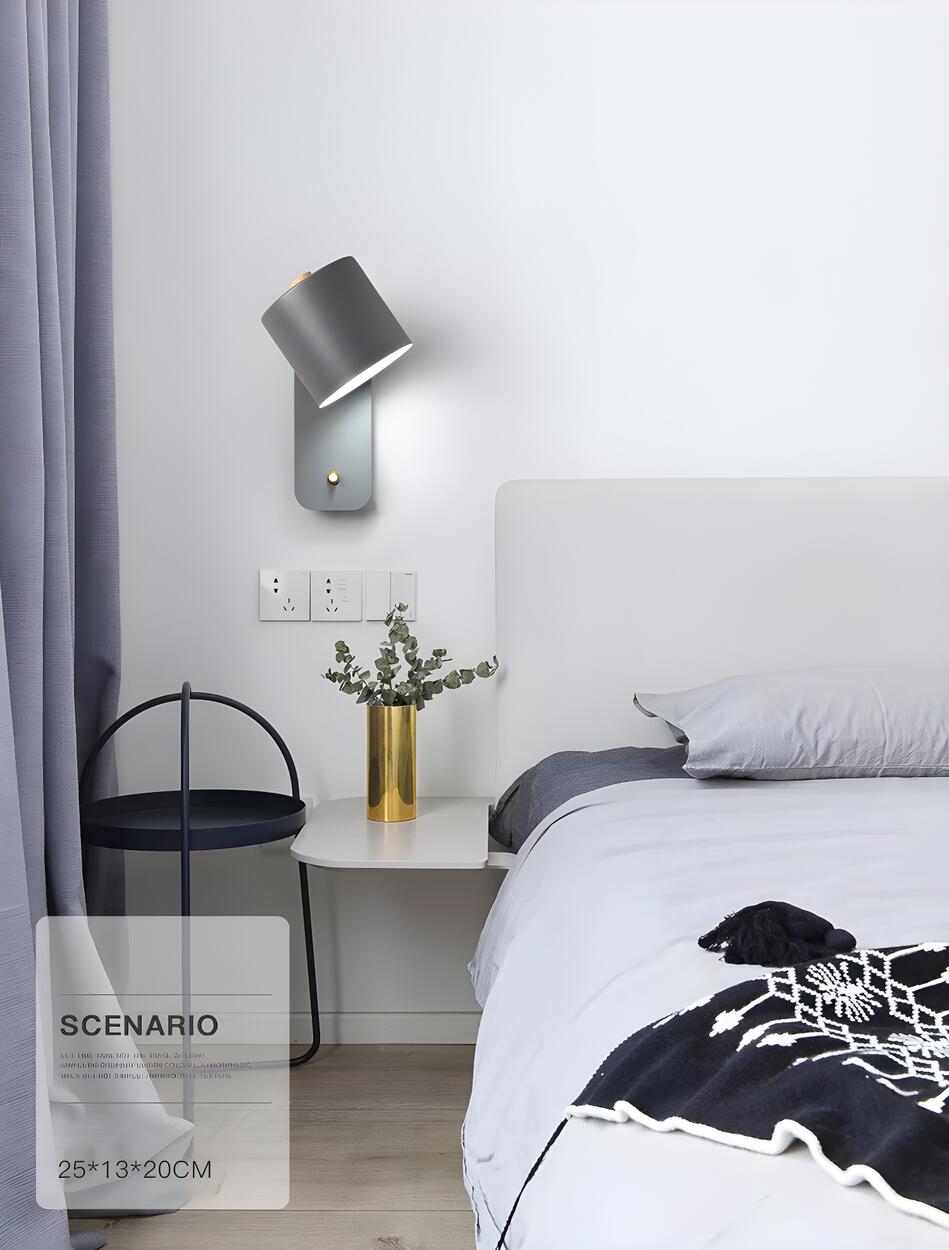 Adjustable Modern Grey Cylinder Bedside Wall Sconce Image - 18