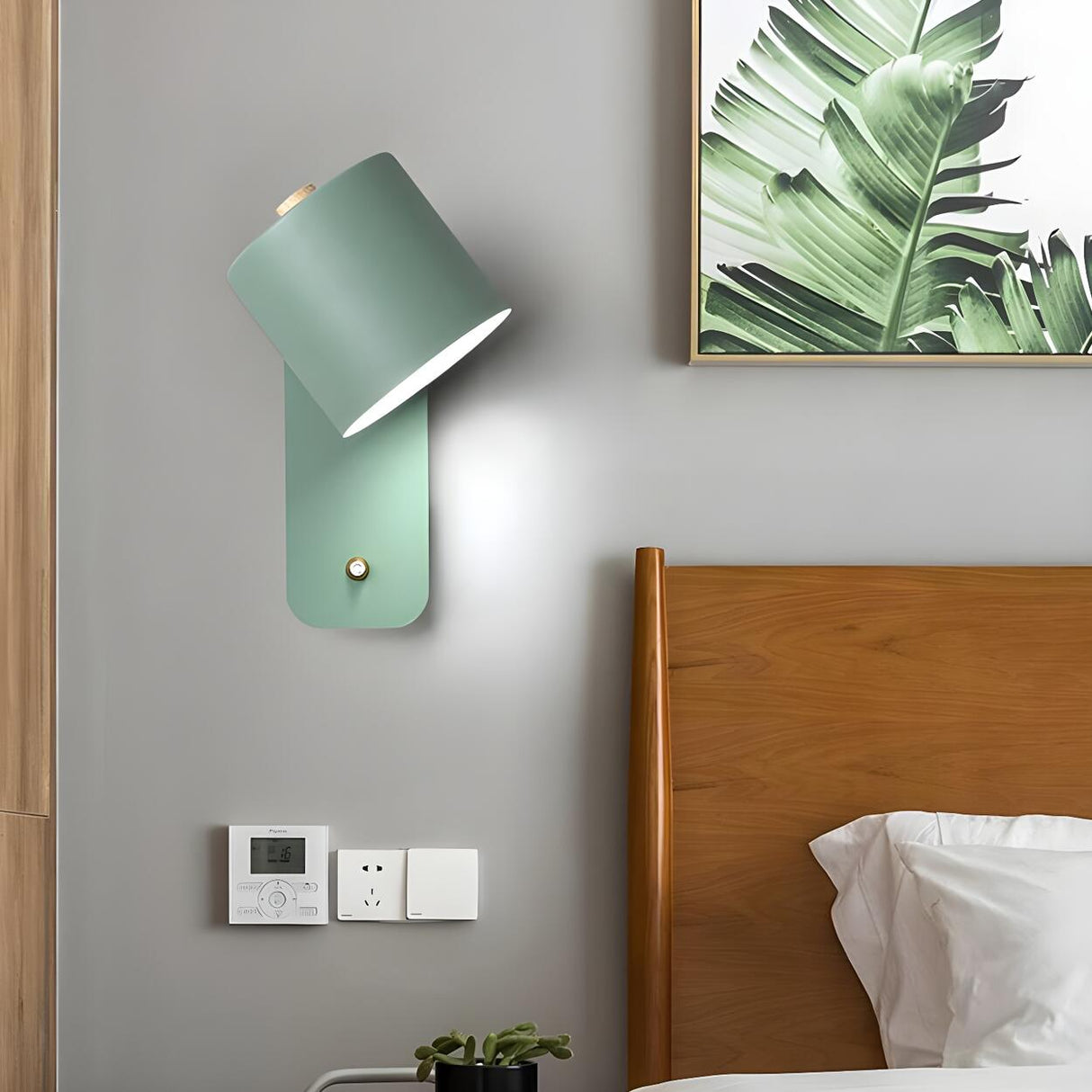 Adjustable Modern Grey Cylinder Bedside Wall Sconce Image - 6
