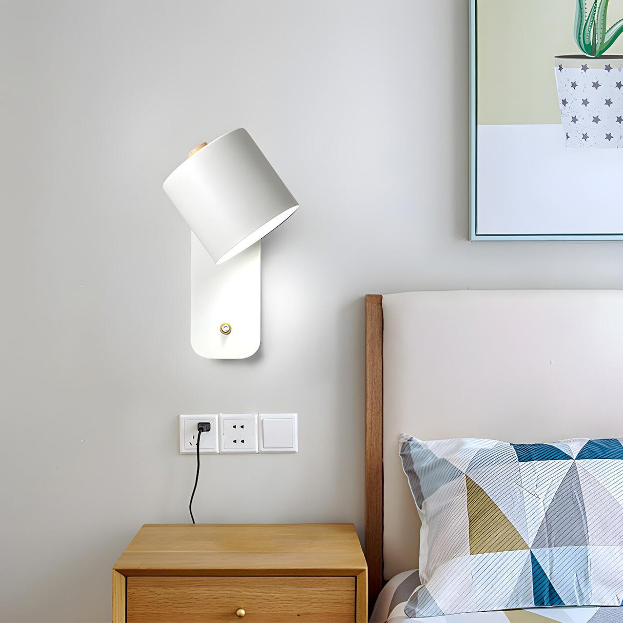 Adjustable Modern Grey Cylinder Bedside Wall Sconce Image - 7