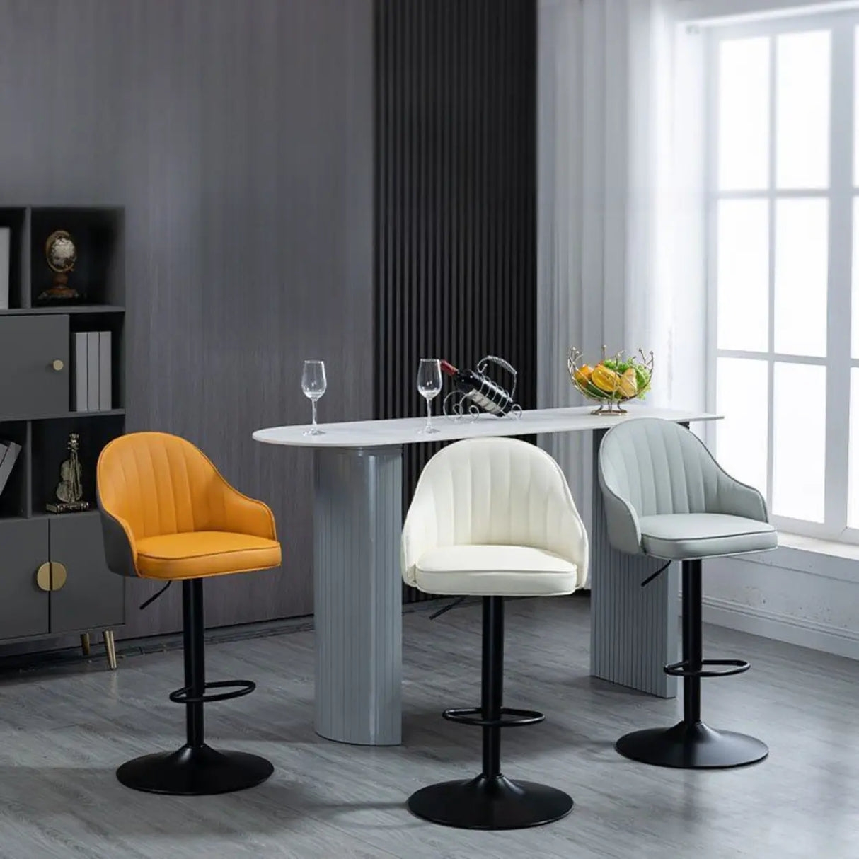 Adjustable Modern Leather Swivel Bar Stool with Arm Footrest Image - 1