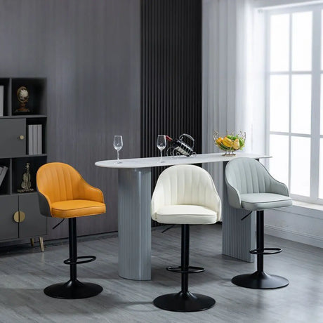 Adjustable Modern Leather Swivel Bar Stool with Arm Footrest Image - 1