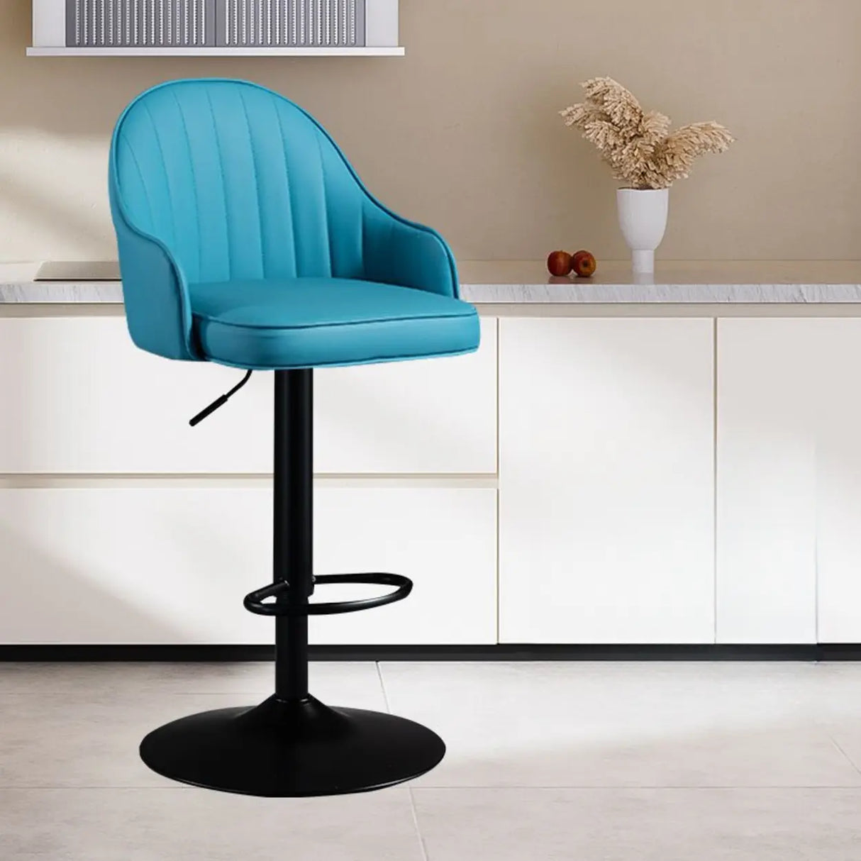 Adjustable Modern Leather Swivel Bar Stool with Arm Footrest Image - 10