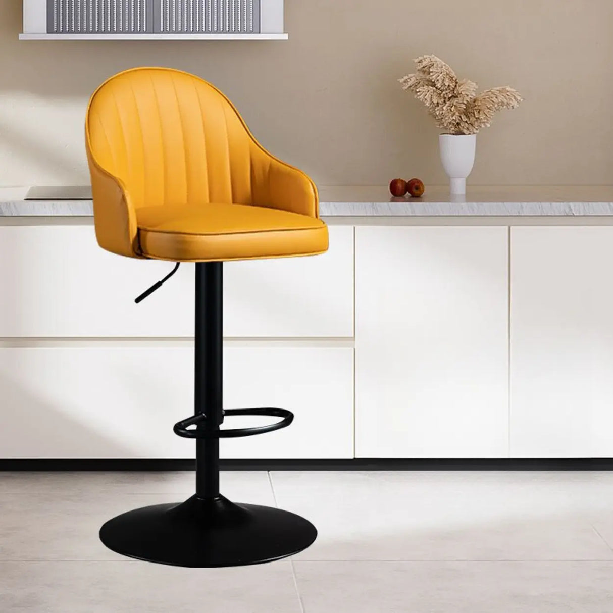 Adjustable Modern Leather Swivel Bar Stool with Arm Footrest Image - 11