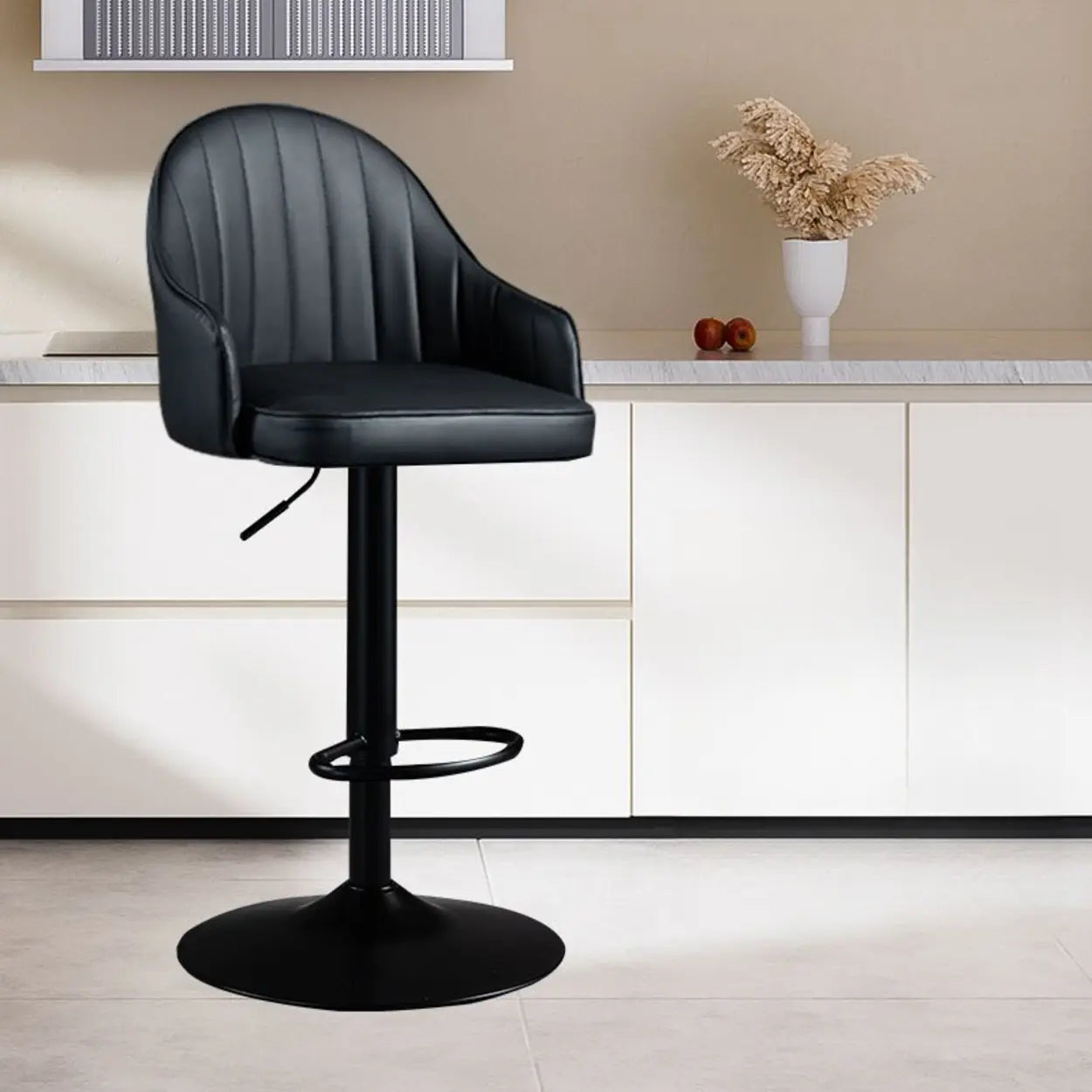 Adjustable Modern Leather Swivel Bar Stool with Arm Footrest Image - 13