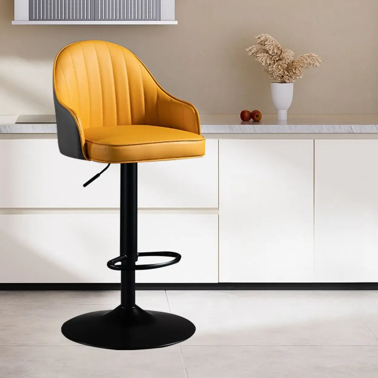 Adjustable Modern Leather Swivel Bar Stool with Arm Footrest Image - 14