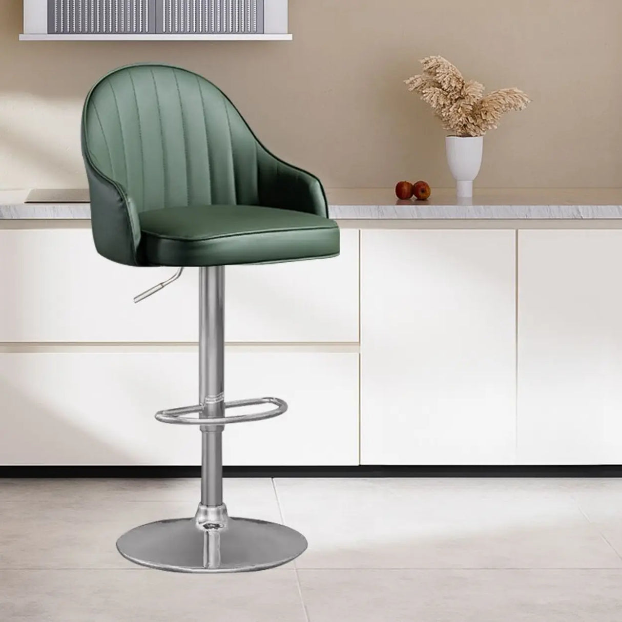 Adjustable Modern Leather Swivel Bar Stool with Arm Footrest Image - 15
