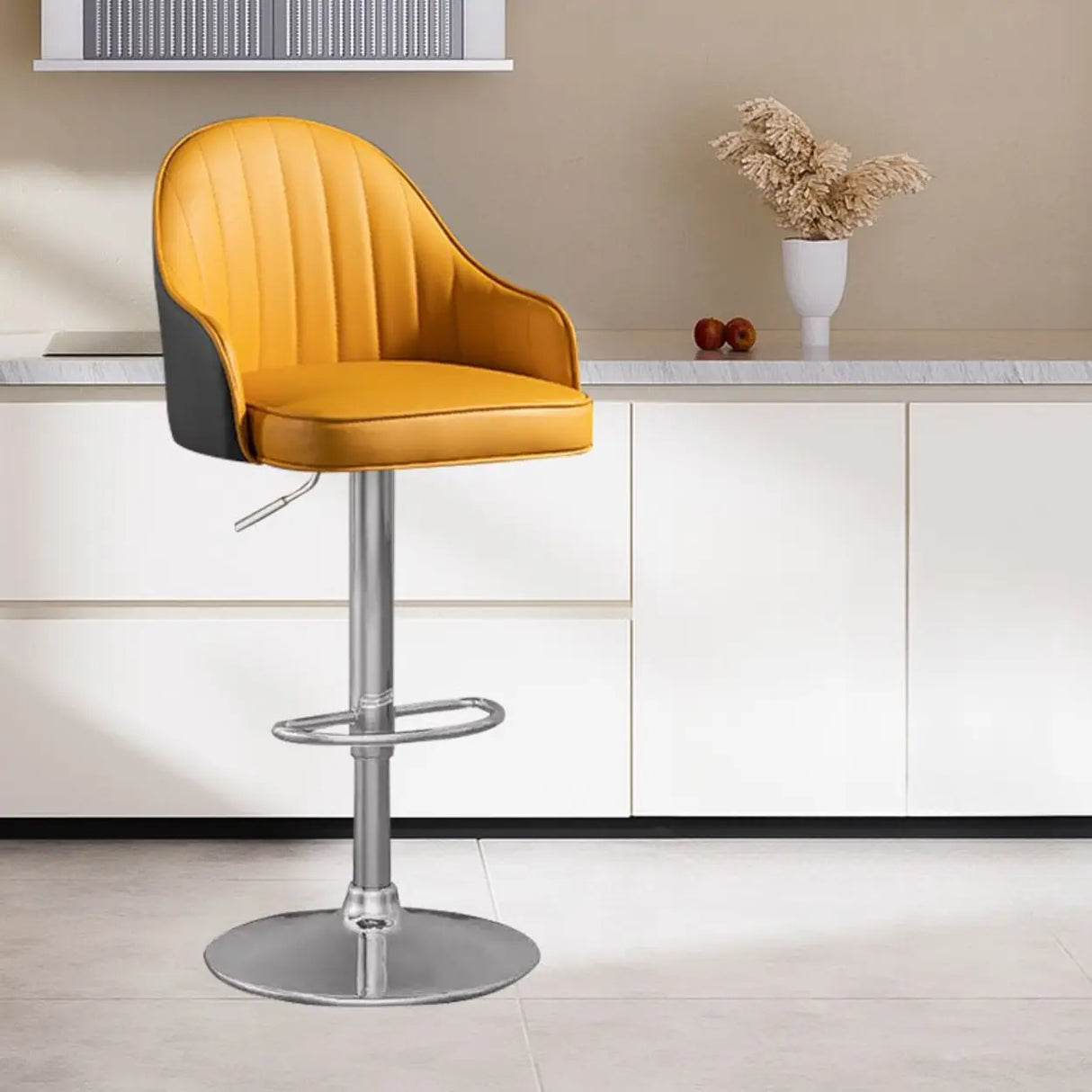 Adjustable Modern Leather Swivel Bar Stool with Arm Footrest Image - 16