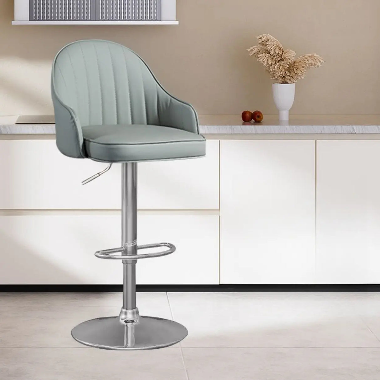 Adjustable Modern Leather Swivel Bar Stool with Arm Footrest Image - 17