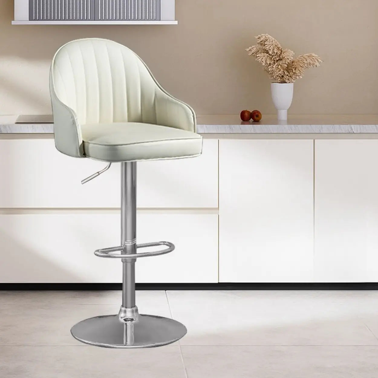 Adjustable Modern Leather Swivel Bar Stool with Arm Footrest Image - 18