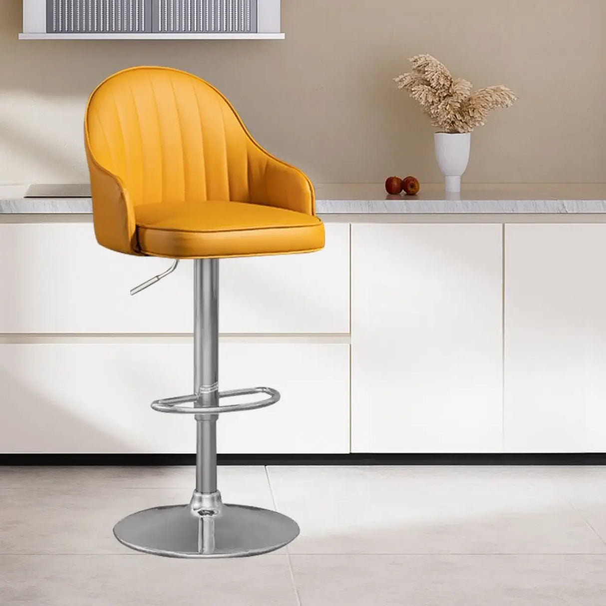 Adjustable Modern Leather Swivel Bar Stool with Arm Footrest Image - 19