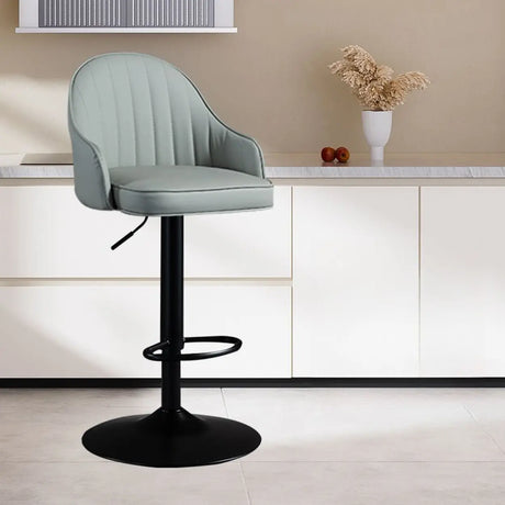 Adjustable Modern Leather Swivel Bar Stool with Arm Footrest Image - 2