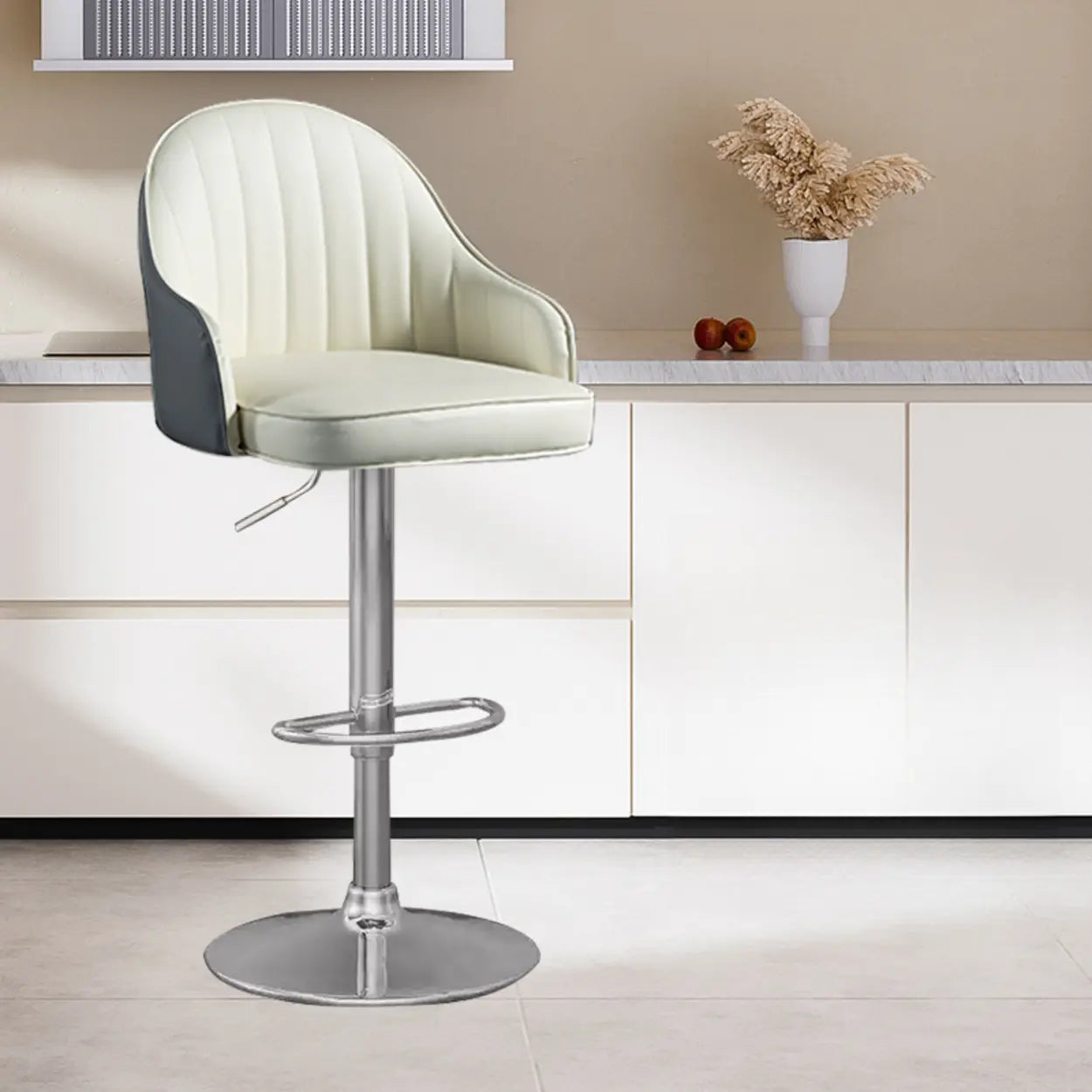 Adjustable Modern Leather Swivel Bar Stool with Arm Footrest Image - 20