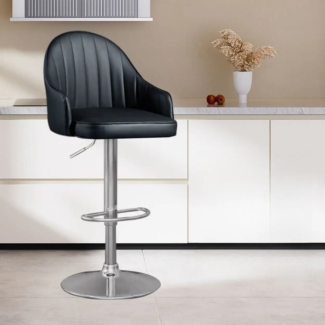 Adjustable Modern Leather Swivel Bar Stool with Arm Footrest Image - 21