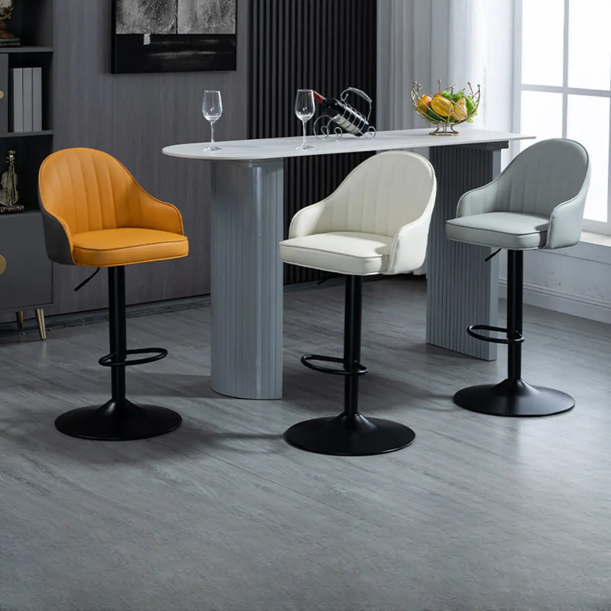 Adjustable Modern Leather Swivel Bar Stool with Arm Footrest Image - 3