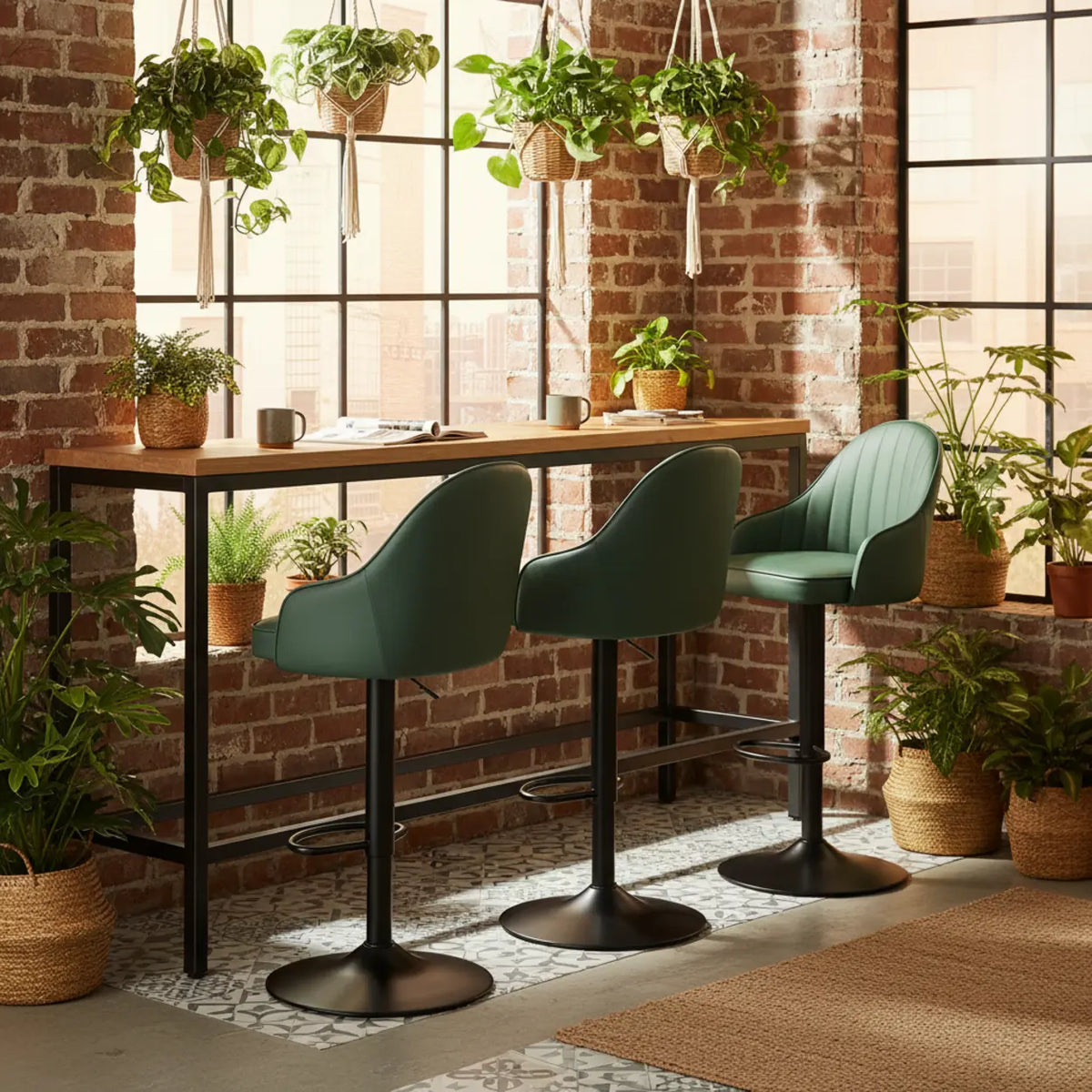 Adjustable Modern Leather Swivel Bar Stool with Arm Footrest Image - 3