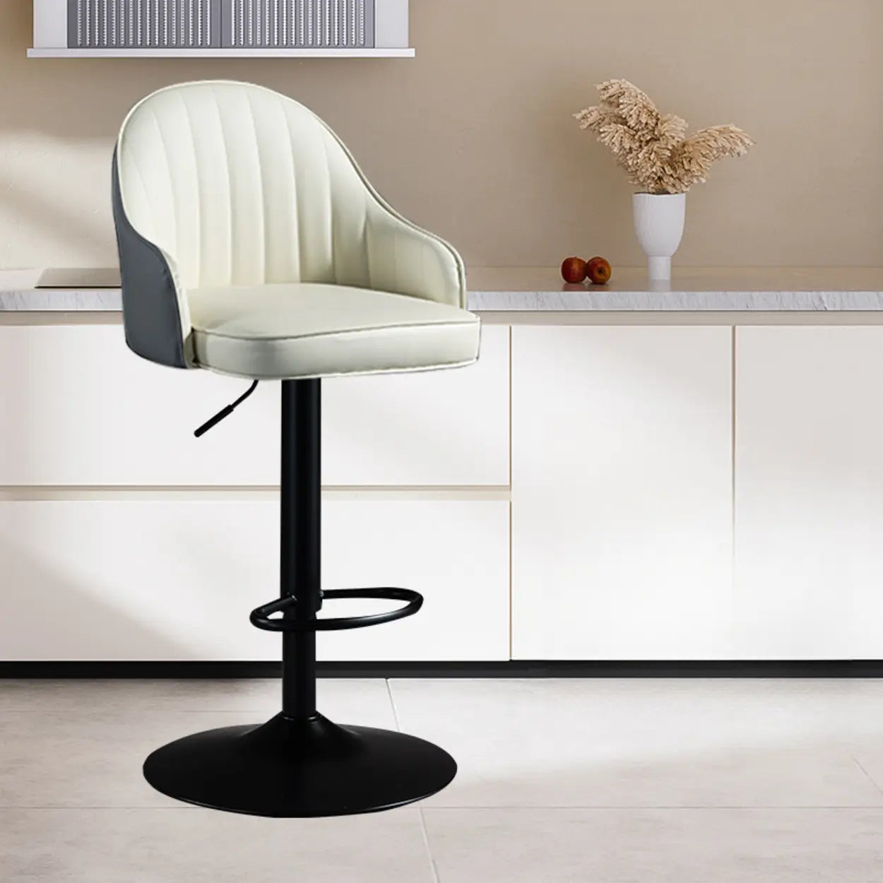 Adjustable Modern Leather Swivel Bar Stool with Arm Footrest Image - 5