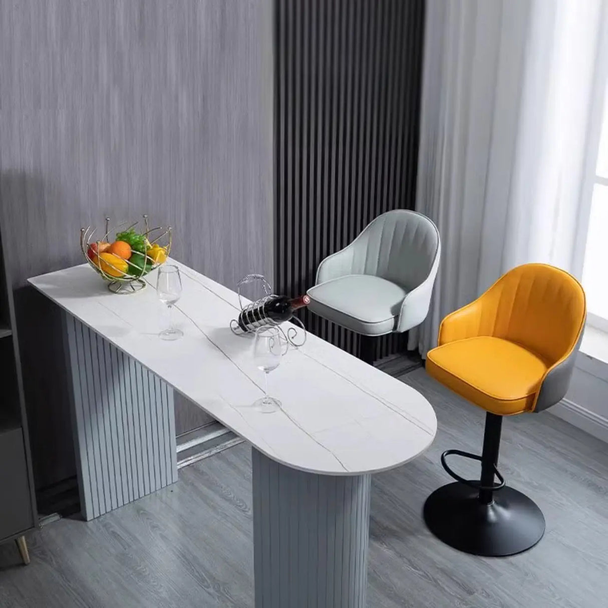 Adjustable Modern Leather Swivel Bar Stool with Arm Footrest Image - 6