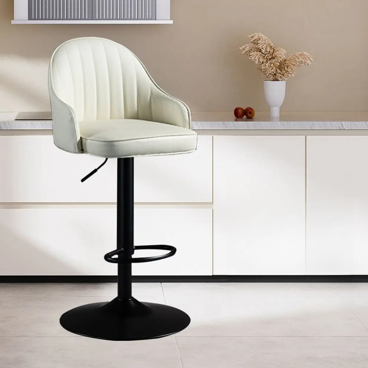 Adjustable Modern Leather Swivel Bar Stool with Arm Footrest Image - 7