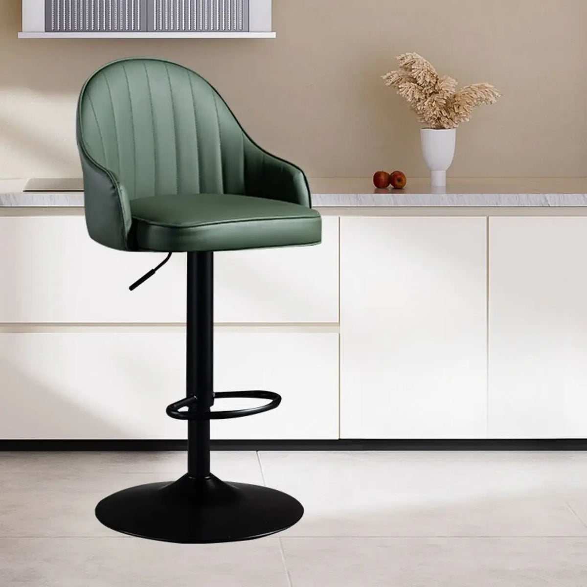 Adjustable Modern Leather Swivel Bar Stool with Arm Footrest Image - 9