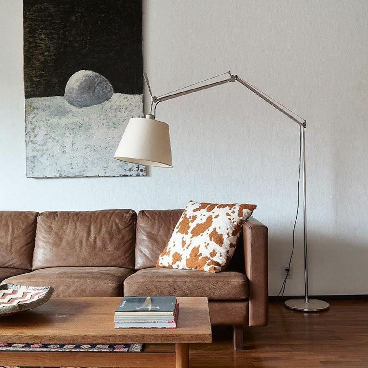 Adjustable Modern White Barrel Swing Arm Floor Lamp Image - 5