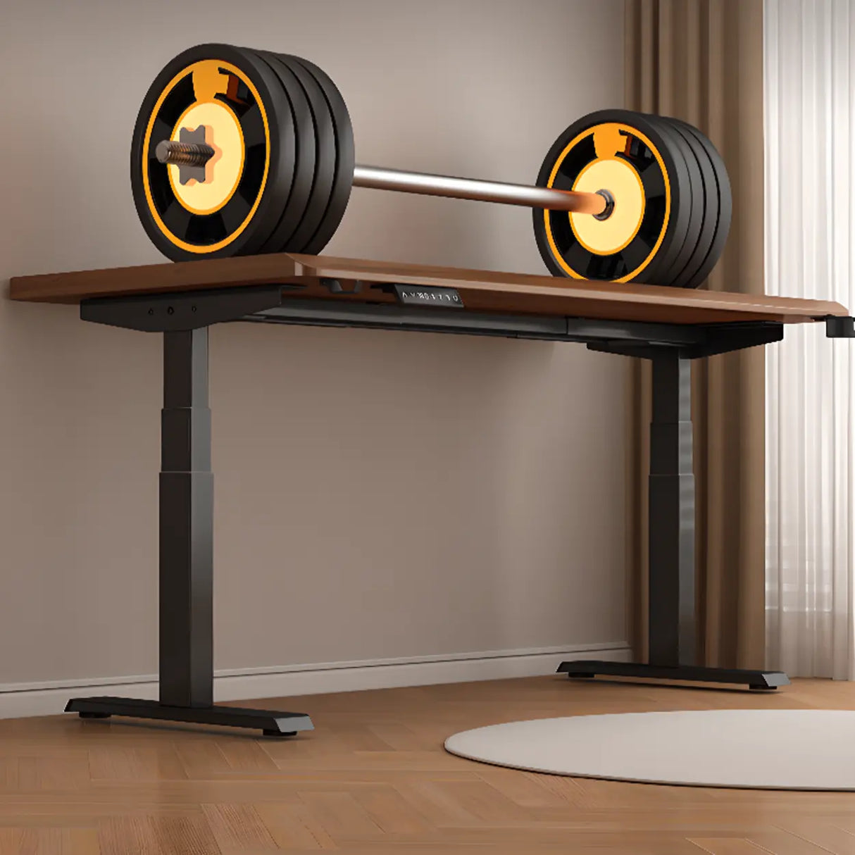 Adjustable Nut-Brown Wooden Rectangular Computer Desk Image - 12