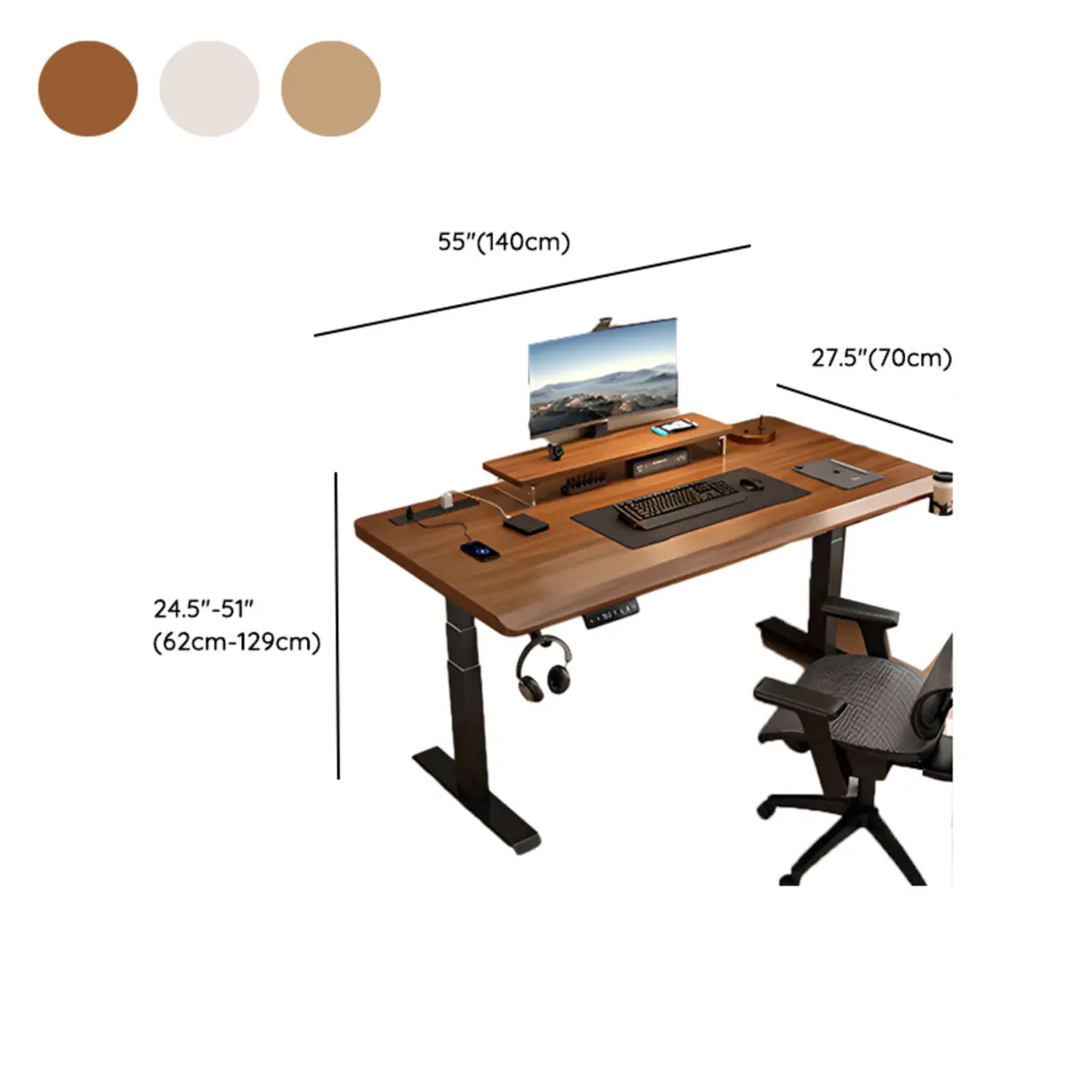 Adjustable Nut-Brown Wooden Rectangular Computer Desk Image - 17