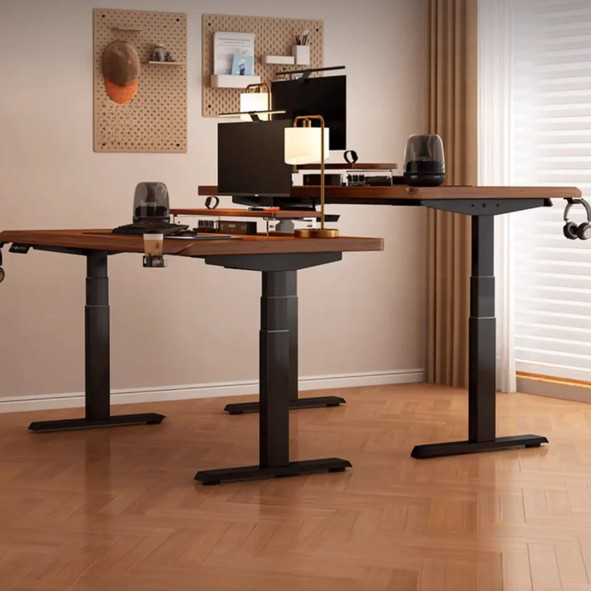 Adjustable Nut-Brown Wooden Rectangular Computer Desk Image - 4