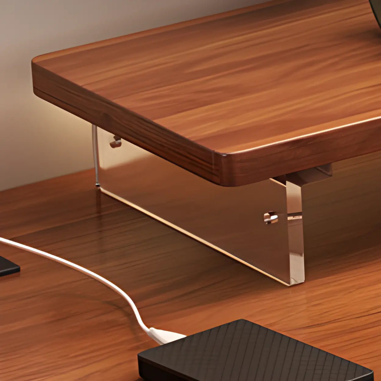 Adjustable Nut-Brown Wooden Rectangular Computer Desk Image - 8