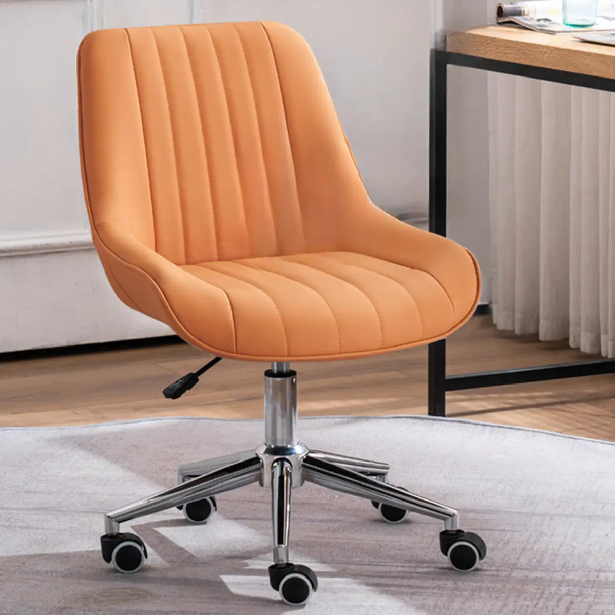 Adjustable Orange Ergonomic PU Leather Home Office Chair Image - 3