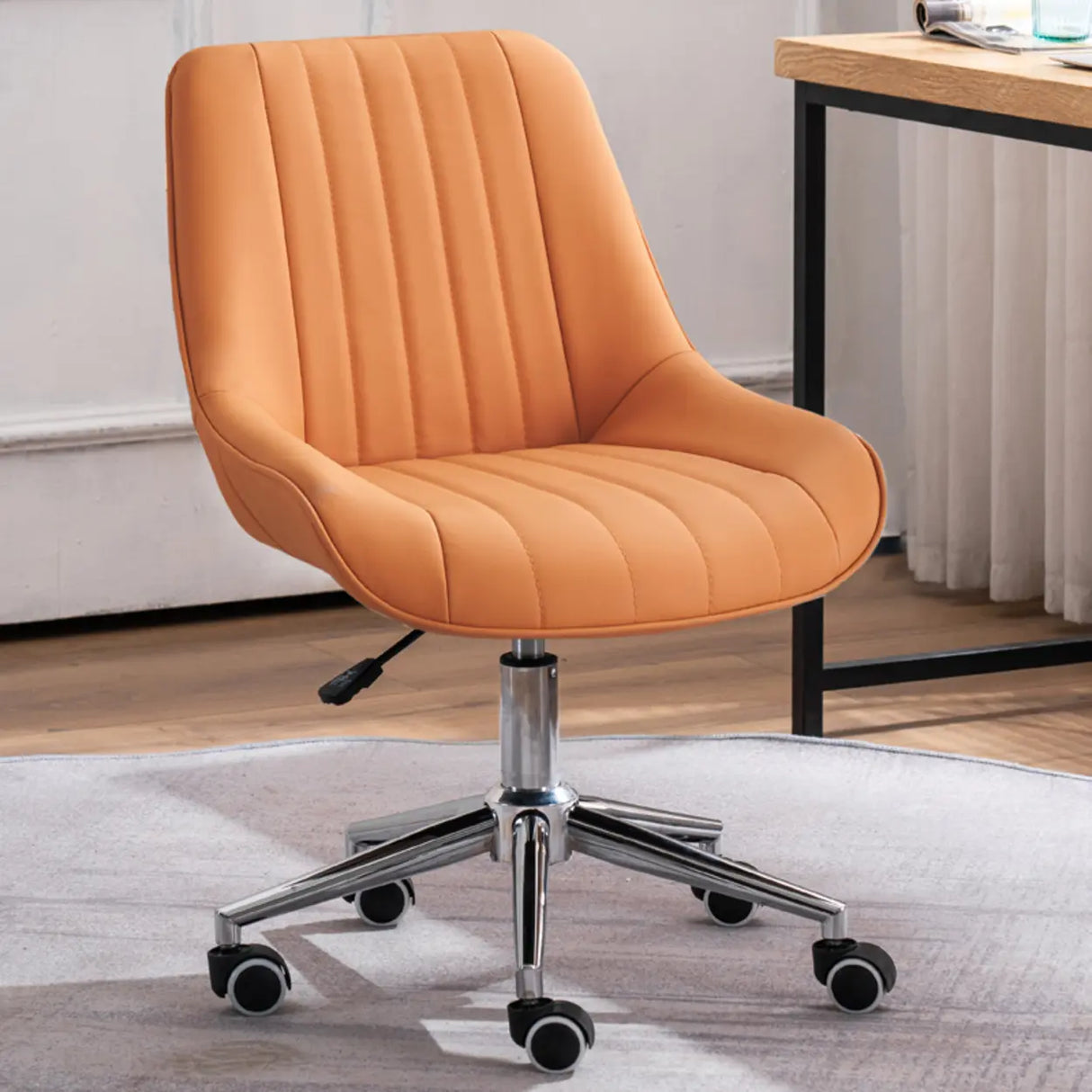 Adjustable Orange Ergonomic PU Leather Home Office Chair Image - 6